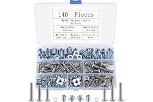 bayidun Zestaw 140 szt. nakrętek wkręcanych, w tym mufy z gniazdem sześciokątnym, czteroramienna wkładka gwintowana T, nakrętki z łbem soczewkowym, śruby gwintowane z łbem sześciokątnym, podkładki