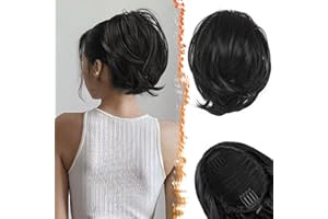 BARSDAR Chignon Finto per Capelli con Coulisse - Dritto Nero Capelli Chignon Extension per Donne - Corto Dritto Coda di Cavallo Extension per Capelli Sintetici Scrunchie Posticci - Naturale Nero