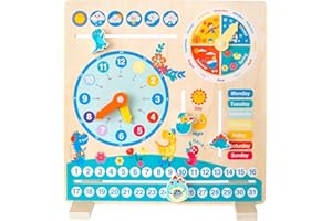 HOMCENT Calendario dell'orologio per Bambini, Orologio del Calendario educativo per Imparare Tempo, Mese, Settimana, Data, tavola educativa in Legno per Ragazzi e Ragazze