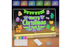 AIRUEEK Kids led Drawing lamp with Battery, Light up Drawing Board Kids with 12 Color Pens, Rewritable Acrylic Led Message Board Gift for School Home Cafe Office, 30 * 20cm