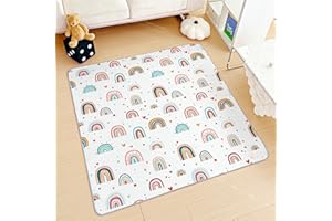 Treer Tappeto Seggiolone Bambini, Stile Cartone Animato Tappetino Seggiolone Impermeabile e Antiscivolo, Tappetino Antispruzzo Tappeti Gioco Pieghevole (130x130cm,Arcobaleno)