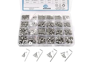 Homtone Kit 1220PCS M2 M3 M4 M5 en 304 Acier inoxydable Bouton à tête Hexagonale (Tête de bouton)