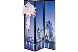Relaxdays Paravento, Legno, Plastica, 3 Ante, London Tower Bridge, Pannello Divisorio per Interni, HL179x132cm, Colorato