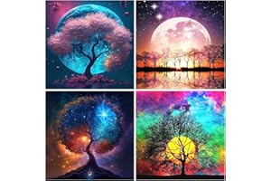 Bellatoi Diamond Painting Kits, 4 Pack 5D Peinture Diamant Lune avec Arbre, Diamant Painting Enfants Adultes, Peinture au Diamant Pour décoration murale DIY(Arbre de Lune)