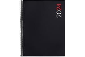 Miquelrius - Agenda Anual 2024, Día Página, Tamaño Pro 210 x 270 mm (similar A4), Cubierta flexible polipropileno, Encuadernación espiral, Español, Inglés y Portugués, Negro