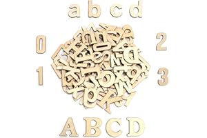 HANDI STITCH Unbearbeitete Holz Buchstaben & Zahlen (124 Stück) - 52 Groß- Kleinbuchstaben (A-Z) - 20 Zahlen (0-9) - DIY Holzbuchstaben Klein Türbuchstaben Holz Zahlen zum Basteln