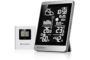 Bresser Stazione meteo radio ClimateTemp NDV-NEO con sensore esterno, misurazione temperatura e umidità, previsioni meteo, tempo DCF, fase lunare