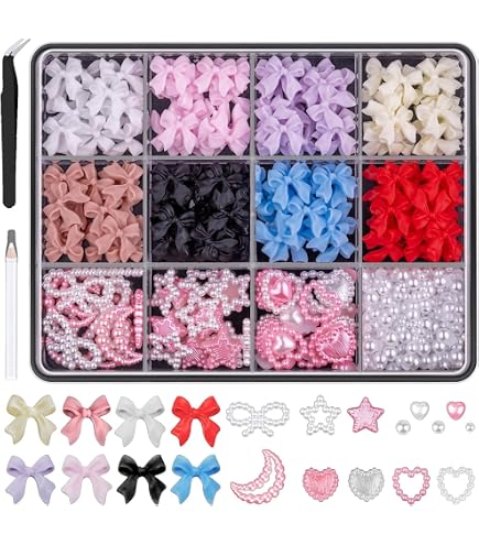 CESUSME 3D-Nageldesign-Set – Mit Bären, Blumen, Herzen & Perlen, Bunte Acryl-Charms Für Nail Art
