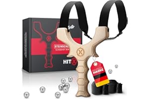 ‎HITX HITX® Zwille Steinschleuder Bundle Set | Ergonomischer Holzgriff | Slingshot Schleuder mit Gummiband Extra Stark | Top Slots Anbindung | Bundle Set mit Ersatzgummi + 100 Stahlkugeln