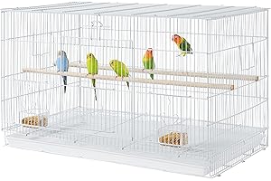 Yaheetech Vogelkäfig Stapelbarer Flugkäfig breiter käfige mit extra viel Platz für Papageien Sittiche, Weiß 76 x 45,5 x 45,5 cm