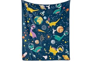 ‎TUTUXMA Decke Dinosaurier Kuscheldecke Weltraum Dinosaurier Kuscheldecke Raumfahrt Dinosaurier Weich Plüsch Wohndecke Dino Flanell Fleecedecke für Jungen Jugendliche Geschenk Sofadecke Couch, Blau, 130x150cm