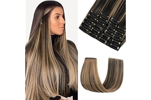 Elailite Extension Capelli Clip in Hair Extensions [180g Voluminoso] 12 Ciocche Separate Colorate Lisce 55cm Capelli Finti # Nero/Biondo Scuro