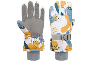 QKURT Guantes de Esquí para Niños, Guantes de Snowboard para Niñas Guante a Prueba de Viento de Invierno Completo para Niños Guante de Nieve con Engrosamiento de Doble Capa Durante 5-11 años