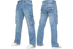 989Zé ENZO Mens Cargo Combat Jeans Casual Cotton Denim Straight Leg Pants Trousers