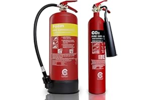 FSS UK Workplace Fire Extinguisher Set. 6 LTR Foam + 2 KG CO2 Fire Extinguishers. CE and British Standard with ID Signs. Ideal for Homes Kitchen WORKSHOPS Warehouses GARAGES Hotels Restaurants
