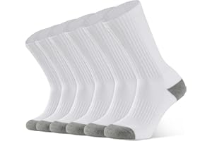 Closemate Mens Socks White Black Cushioned Sports Socks for Men Wicking Breathable Performance Cotton Crew Socks for Training Hiking Walking Work Athletic 6 Pairs
