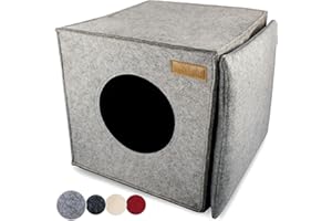 KaraLuna Katzenhöhle Filz fürs Regal z.B. IKEA Kallax oder Expedit I Kuschelhöhle Regal I Katzenhöhle für 2 Katzen oder große Katzen I Katzen Schlafplatz Katzenkorb Filz (Hellgrau)