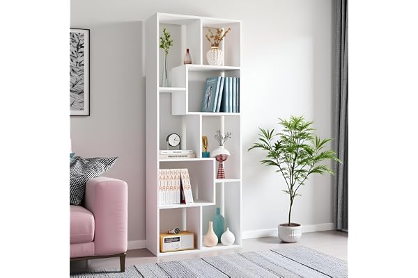 FURNEASER Medina Book Shelf for Home Library, Wooden Rack Bookcase, Corner Shelf Cabinet for Living Room, Study Room & Office Wooden Furniture (White)