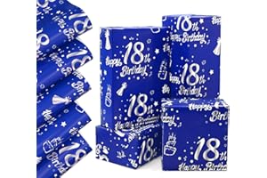QRTDXP Navy Blue 18th Gift Wrapping Paper Sheets,5pcs 50 * 70cm Large Silver 18th Birthday Paper, Blue Eco-friendly Gift Wrap Perfect for Wrapping Present for Boy Girls