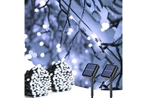PhilzOps Guirlande Lumineuse Solaire, 2 Pack 20M 200 LED Exterieur Guirlande Solaire 8 Modes Etanche Sapin de Noël Intérieur Blanc Froid Lumière pour Jardin Terrasse Fête Mariage Cour Décoration