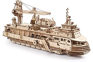 UGEARS Сonstruction Mecanique en Bois - Navire De Recherche Puzzle 3D Adulte - Maquette Bateau - Casse Tete Kit De Construction 3D - Kits De Modeles De Bateaux - Kit Bricolage Mecanique en Bois 3D