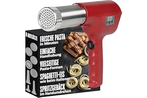 ‎STONELINE STONELINE Elektrische Nudelmaschine Pasta Maker USB C Aufladbar Akku 3000mAh, 40 W, Kabellose Hand Nudelmaschine mit 8 Aufsätzen für Nudeln Spaghetti Gnocchi Spritzgebäck Churros Presse Edelstahl, Rot