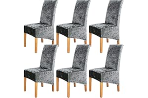 LIVEGO Crushed Velvet Large Size Dining Chair Covers Set of 6,Dining Room Chair Slipcovers,Stretch Elastic Removable Washable High Back Chair Covers for Dining Room,Hotel,Kitchen,Home(Dark Grey,Pack of 6)