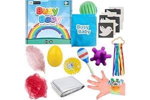 DS Brands Sensory Toys for Babies- Baby Sensory Toys 0-6 Months with Ribbon Ring, Maracas, Ball, Rattle, Cards, Scarf and Foil - Newborn Girl Boy Shower Gift Box - Baby Christmas Stocking Fillers