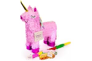 Trendario Einhorn Pinata Set, Pinjatta + Stab + Augenmaske, Ideal zum Befüllen mit Süßigkeiten und Geschenken - Piñata für Kindergeburtstag Spiel, Geschenkidee, Party, Hochzeit