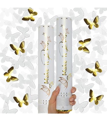 2 Stück Konfettikanonen Mit Weißen Schmetterlingen – 40 Cm Lang, Für Hochzeit & Partys
