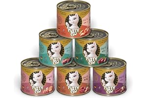 KITTY Cat Paté Mix 2, 6 x 200 g, mokra karma dla kotów w pakiecie próbnym, bezzbożowa karma dla kotów z tauryną, olejem z łososia i małżem zielonowargowym, pełnoporcjowa pasza o dużej zawartości