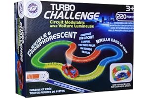 TURBO CHALLENGE - Circuit Glow - 220 Pieces - 092220 - Véhicule Roues Libres - Multicolore - Piles Non Incluses - Plastique - À Partir de 3 Ans