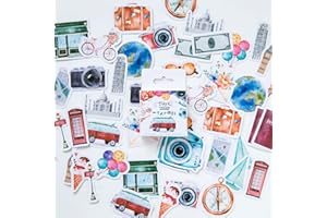 TA MERRY Scrapbook Accessories Travel Stickers Kit，46Pcs Scrapbooking Supplies Vintage Journaling Stickers for Adults，Aesthetic Kindle Book Stickers Craft Supplies for Scrapbooking，Card Making，Journal(Travel）