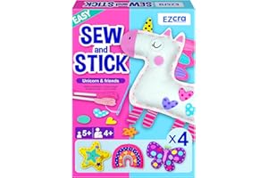 EZCRA Easy Arts and Crafts for Kids - No Mess Sewing Kit for Kids - 4 Easy to Do Unicorn Sewing Projects - Fun Felt Stickers - Tools with Instruction - Gifts for Girls Age 4,5,6,7,8