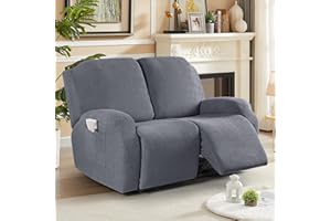 KinCam Funda Sillon Relax reclinable, Funda para Sillón Relax de Jacquard, Funda Sillon orejero Funda Elástica con Bolsillo para Perros y Mascotas, Suave y Lavable Funda Sofa 2 plazas Gris Oscuro