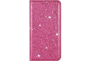 Unichthy iPhone 12 Mini Case All Glitter Flip Case for Women Solid Sparkly PU Leather Bling Wallet Phone Cover Card Slots Stand Magnetic Closure Shockproof Shell for iPhone 12 Mini Deep Pink