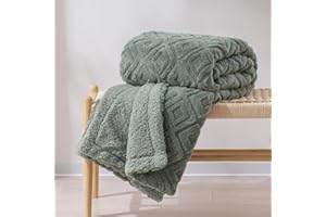 RECYCO Sherpa Fleece Throw Blanket 200x152cm, Soft Cozy Warm Fluffy Blankets Throws, Double-Sided Thick Jacquard Throw Blankets for Sofa Beds Couch Chair (Sage Green, Double Size Bed)