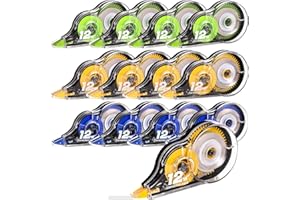 Yoosso Lot de 12 Rubans Correcteurs, 12 m x 5 mm Souris Correcteur Blanc Mini Roller de Correction avec Capuchon Protecteur pour Fourniture Scolaire École Bureau (Jaune + Bleu + Vert)