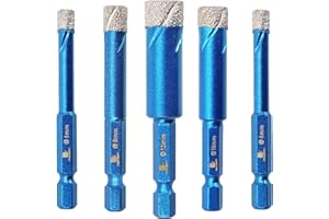 Wiertło diamentowe , BRSCHNITT 5 szt./opakowanie 6 8 10 12 mm Wiertło diamentowe do otwornic do płytek porcelanowych Kamień ceramiczny Granit marmur, Wiercenie na sucho z chwytem sześciokątnym Zestaw wierteł diamentowych