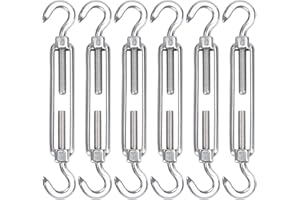 TOOCCBII Turnbuckle Wire Tensioner M5 Stainless Steel 6pcs Hook and Eye Rope Cable Turnbuckle Strainer, Heavy Duty C to O Adjustable Garden Rope Tension Set for Sun Shade, Tent, Climbing Plants Fence