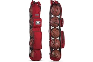 Fitdom Heavy Duty XL Basketball Mesh Equipment Ball Bag w/Shoulder Strap Design for Coach with 2 Front Pockets for Coaching & Sport Accessories. This Team Tube Carrier Can Store Up to 5 Basketballs