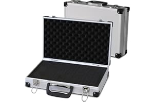 PeakTech 7260 – Estuche de transporte de aluminio resistente para instrumentos y herramientas de medición, acolchado de espuma, candado, de, a prueba de polvo, L - 370x80x230 mm