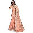 CRAFTSTRIBE Georgette Saree Party Wear White Sari with Unstitched Blouse Piece