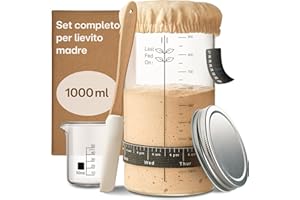 Praknu Kit per Lievito Madre in Vetro (1000ml) Kit Completo con Guida per Principianti & panificazione Domestica - Ideale Come Regalo