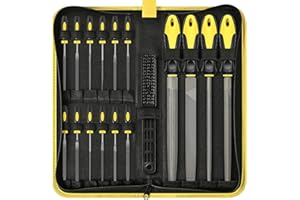 FZENeast Feilen Set, 17tlg Metallfeile mit Aufbewahrungstasche,Flachfeile/Dreikantfeile/Halbrundfeile/Rundfeile und 12pcs Nadelfeilen/1 Drahtbürste für Holz Metall und Kunststoff