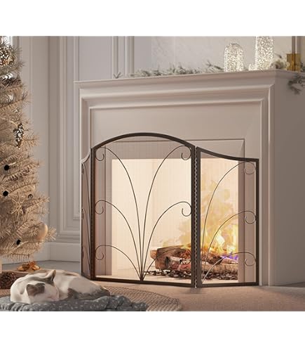 Lizh Metalwork® 3-Panel Scroll Fireplace Screen,Black