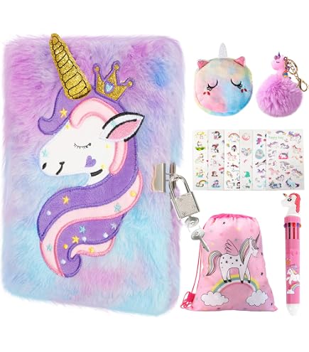 Unicorn Secret Diary With Lock - 7 Inch Hardcover Journal, 300 Lined Pages, Padlock & 2 Keys For Kids