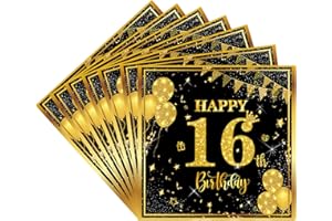 COSORO Servietten 16. Geburtstag Mädchen Junge,20 Stück Schwarze Gold Geburtstagsservietten,Partyservietten,16. Geburtstag Deko Servietten,Papierservietten für Junge Mädchen 16. Geburtstags Tischdekoration