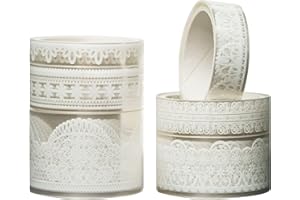 KAVI' S 6 Rotolo Modello di pizzo Washi Tape Set PET Nastro Decorativo per Fai da Te, diari proiettili, pianificatori, Scrapbooking, Confezioni (bianco puro)