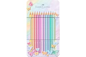 Faber-Castell 201910 - Set di matite colorate Sparkle Pastell, 12 pezzi, in custodia metallica, triangolari, infrangibili